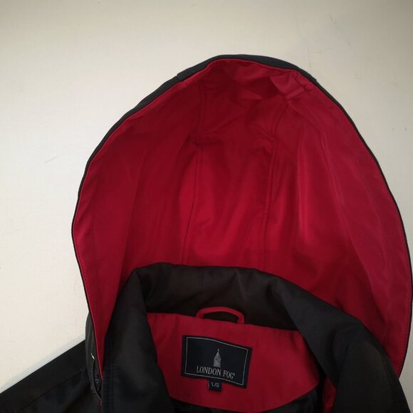 London Fog Ladies Size Large Red & Black Removable Hood Lined Coat - Picture 6 of 13